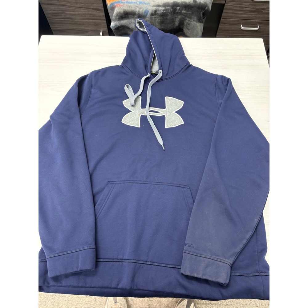Under Armour Hoodie Mens 2XL Blue ColdGear Loose Big Logo Pullover Sweatshirt